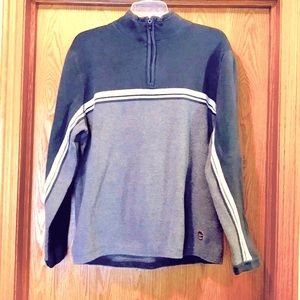 Eddie Bauer 1/4 zip L cotton pullover gray white casual stand collar sweater EUC